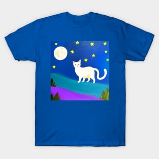 (MD23Ar002b) White Mama Cat Looking For Her Kittens T-Shirt